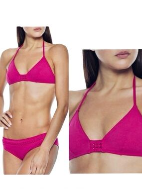 NWT ERES “Lumi” Multi Position Triangle Bikini Top Pink Fizz with Braiding